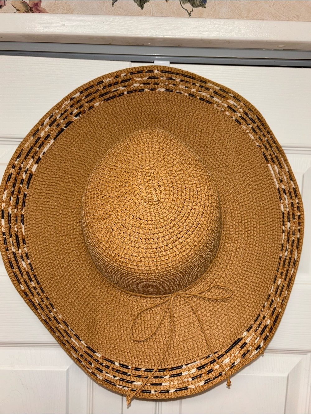 Studio Wide-Brim Straw Sun Hat in Tan with Accent Trim